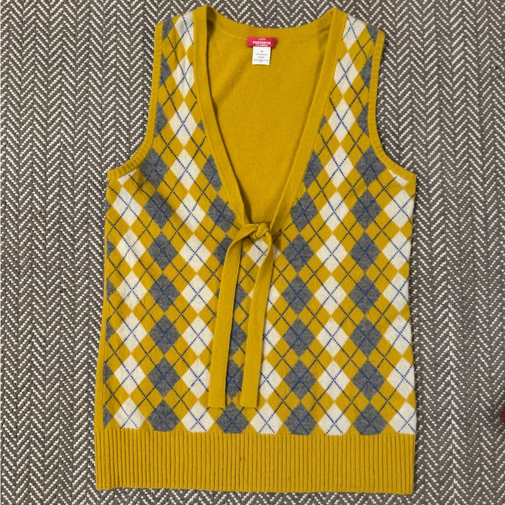 J.Crew cashmere Yellow and Gray Argyle Sweater Vest